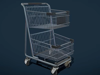 Commercial Retail Shopping Cart With Metal Frame Two Tier Design And Easy Mobility Wheels 3d model