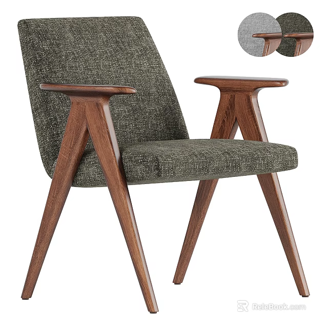 Stylish Modern Single Chair With Green Fabric Upholstery And Wooden Armrests 3d model 