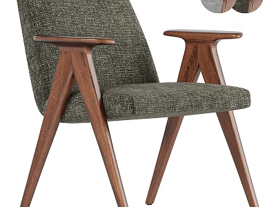 Stylish Modern Single Chair With Green Fabric Upholstery And Wooden Armrests 3d model