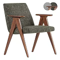 Stylish Modern Single Chair With Green Fabric Upholstery And Wooden Armrests