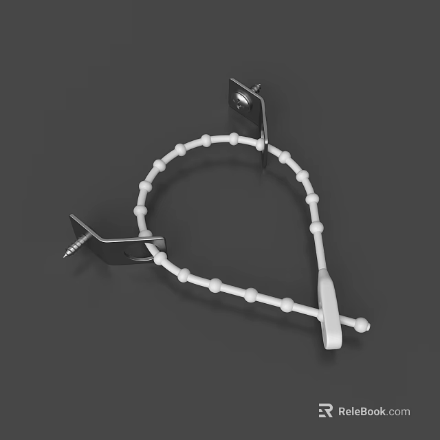 White Beaded Chain With Black Metal Brackets For Hanging And Securing Items 3d model 