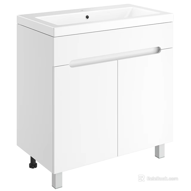 Modern White Bathroom Vanity With Cabinet Drawer Metal Legs And Clean Design 3d model 