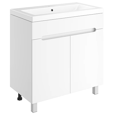 Modern White Bathroom Vanity With Cabinet Drawer Metal Legs And Clean Design 3d model