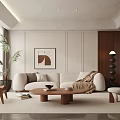 Modern Living Dining Room Interior With White Sofa Wooden Coffee Table And Green Plant