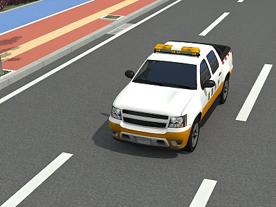 Essential Road Facilities With Warning Light Vehicle White Lane Markings And Colored Sidewalk 3d model