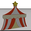 Red And White Striped Circus Tent With A Flat Door And Yellow Star On Top