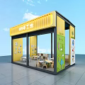 Mall Shop With Yellow Green Exterior And Interior Tables For Handcraft Activities
