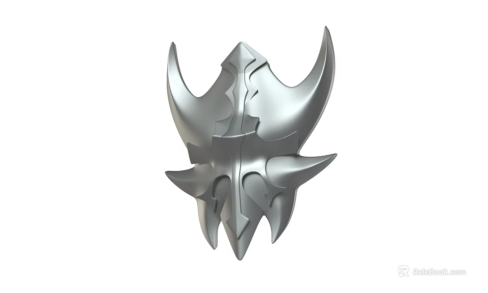 Silver Metal Shield Weapon With Intricate Spikes And Decorative Patterns 3d model 