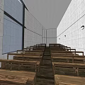 Religious Worship Interior With Wooden Pews And Stone Wall Design