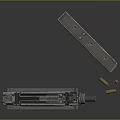 Silver Pistol on Transparent Display Stand with Magazine and Bullets