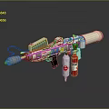 Tactical White Gray Weapon With Red Yellow Gas Cylinders Black Handle And Silver Nozzle
