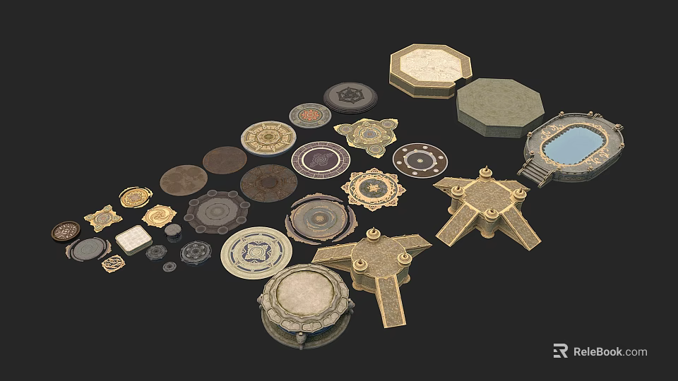 Decorative Textured Platforms With Various Shapes And Diverse Intricate Designs 3d model 