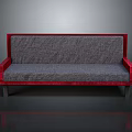 Modern Sofa With Red Wooden Frame And Gray Fabric Cushion And Backrest