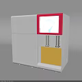 Industrial Device With Red Frame Display Gauge Blue Pointer Yellow Compartment And Cabinet Doors
