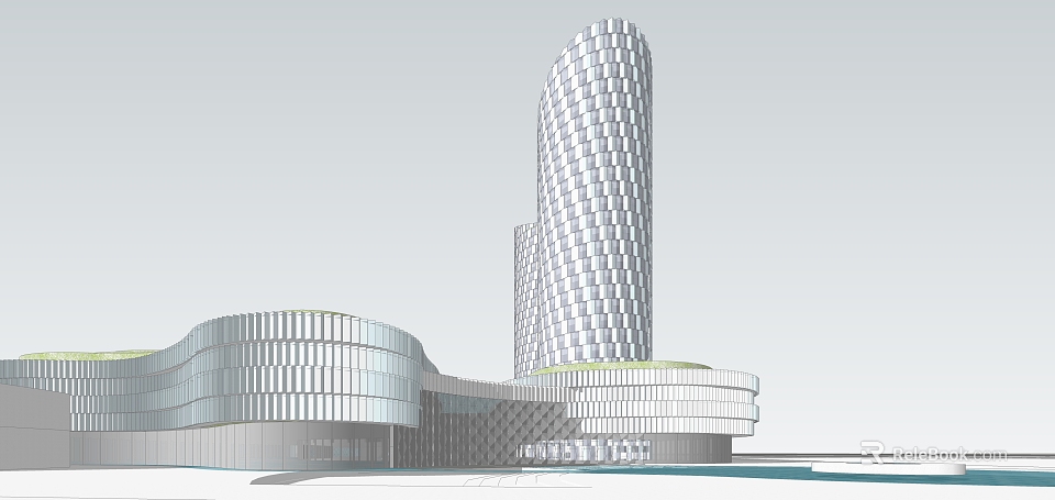 Modern Office Building With Grid Facade Tower And Glass Exterior Design 3d model 