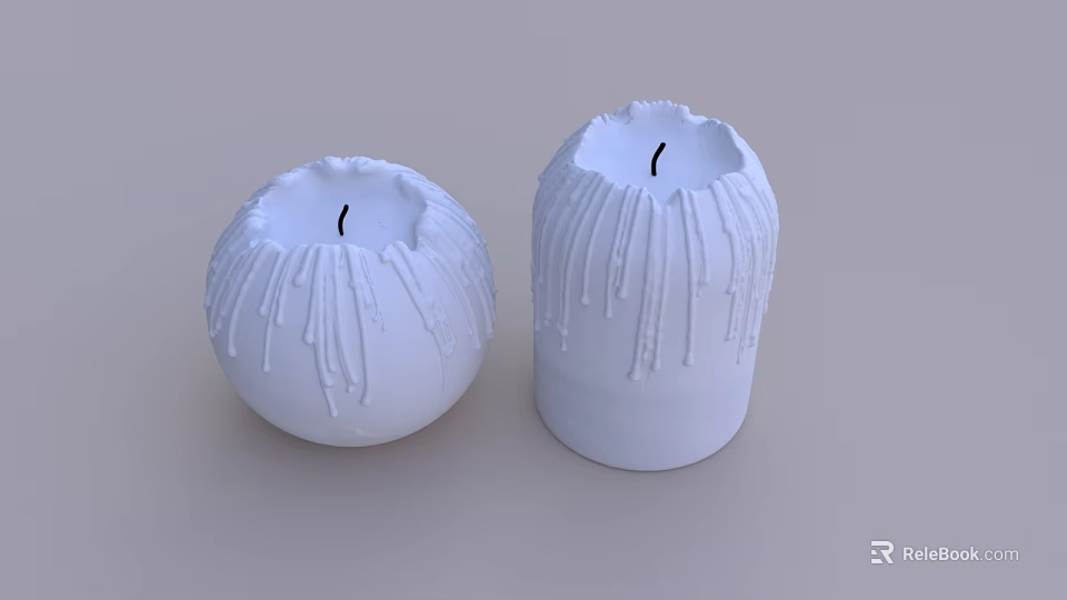 White Decorative Candle Lamps With Spherical And Cylindrical Dripping Wax Effect 3d model 