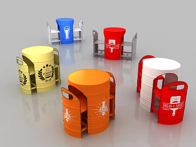 Vibrant Barrel Shaped Bar Units With Metal Stands And Assorted Colors 3d model