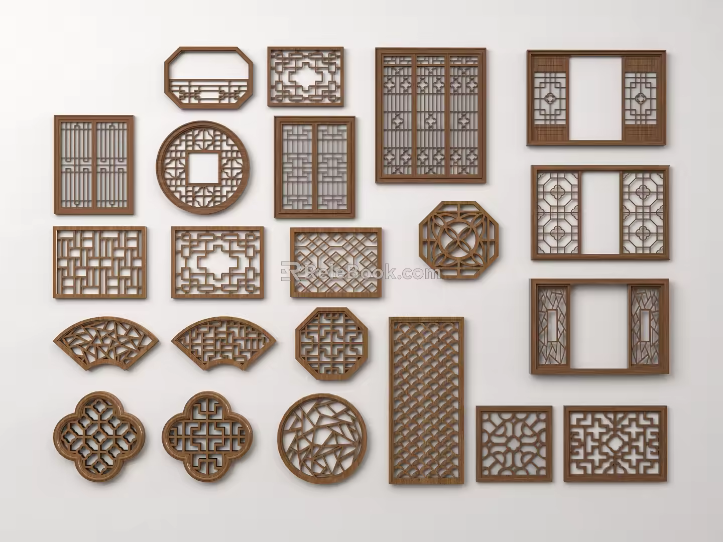 New Chinese-style openwork window openwork window retro window grilles pane openwork window 3d model