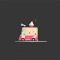 Pink Ice Cream Truck With Large Ice Cream Cherry Green Leaf And Polka Dot Design