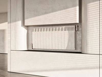 Modern Minimalist Interior With Wall Mounted White Radiator In Light Filled Room 3d model