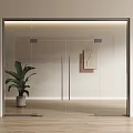 Modern Glass Double Doors with Metal Frame in Minimalist Interior and Green Plant Decor