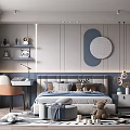 Cozy Modern Kids Room With Bed Desk Chair Teddy Bear And Gray Blue Color Scheme 3d model
