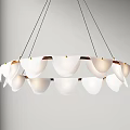 Modern Circular Chandelier With White Glass Shades And Golden Metal Frame