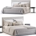 Modern Double Bed With Upholstered Headboard Quilted Bedspread And Side Table 3d model
