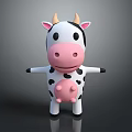Cute 3D Cartoon Cow Character With Black White Spots Pink Nose And Yellow Horns