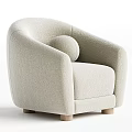 Comfortable Beige Single Sofa With Knitted Fabric Curved Armrest Round Cushion And Wooden Legs