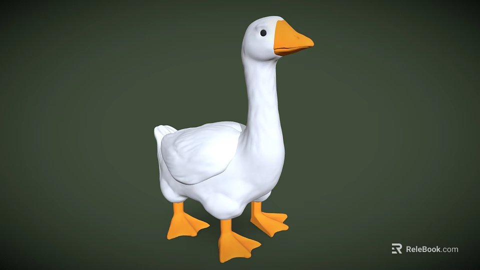 3D Game Character White Duck with Orange Beak and Feet on Green Background 3d model 