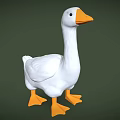 3D Game Character White Duck with Orange Beak and Feet on Green Background