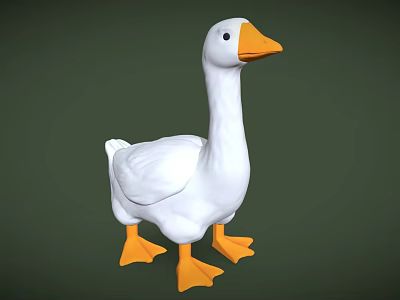 3D Game Character White Duck with Orange Beak and Feet on Green Background 3d model