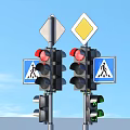 Pedestrian Crossing Traffic Lights With Red Signals And Solar Panels