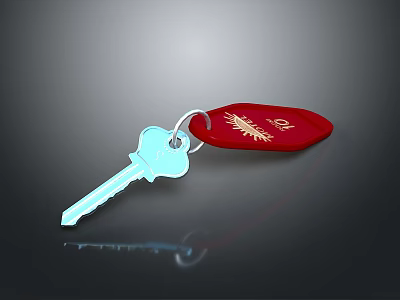 Light Blue Key With Red Keychain And Decorative Pattern For Everyday Household Use 3d model