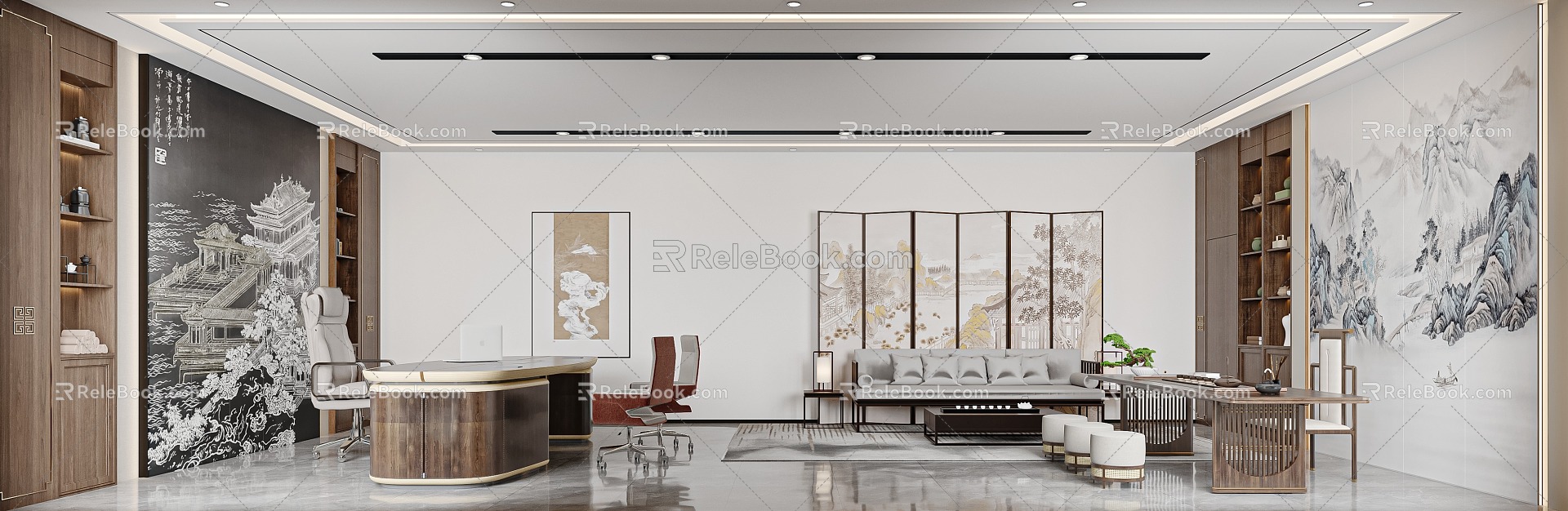 New Chinese Office Manager Office 3d model