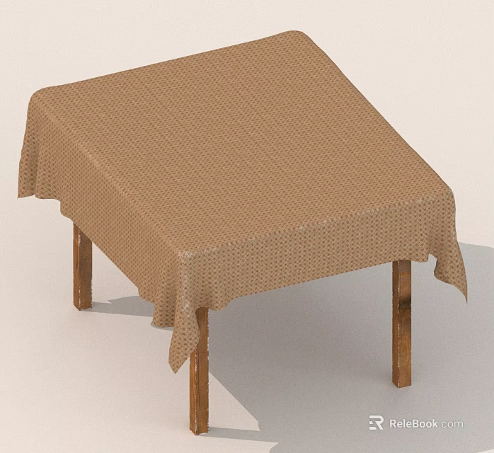 Decorative Table For Home Dining With Brown Checkered Tablecloth And Wooden Legs 3d model 
