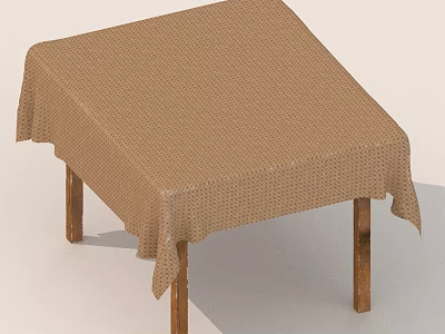 Decorative Table For Home Dining With Brown Checkered Tablecloth And Wooden Legs 3d model