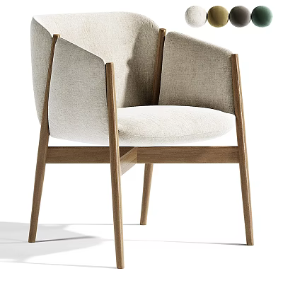 Modern Minimalist Armchair With Wooden Frame And Light Beige Fabric Upholstery 3d model