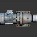 Rusty Blue Industrial Gear Motor With Metal Base And Shaft