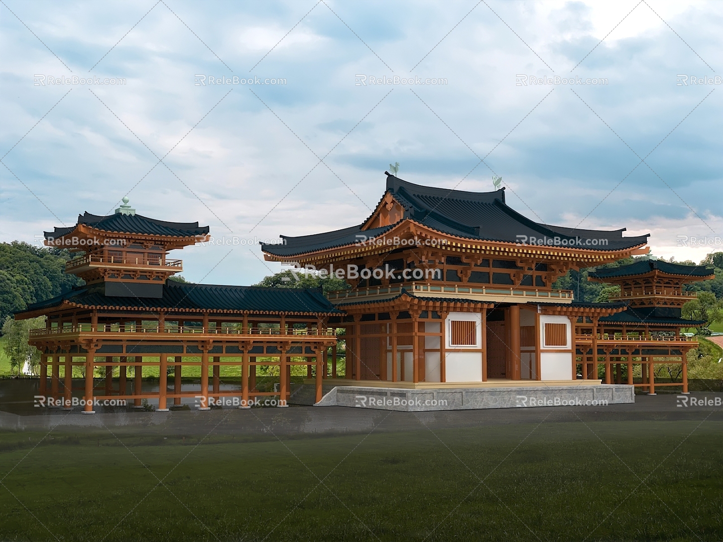 Chinese Ancient Temple Corridor Gate Traditional Architectural Style Architecture 3d model