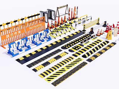 Safety Road Facilities for Construction with Traffic Cones Barriers and Warning Tapes 3d model