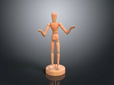 Game and Movie Character Design Reference Using Wooden Mannequin With Open Arms Standing Base 3d model