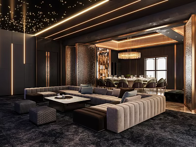 Luxury Private Room With Modern Sofas Coffee Table And Ambient Lighting 3d model