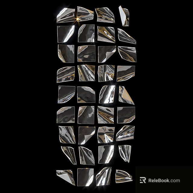 Stylish Modern Wall Decor Featuring Irregular Silver Metallic Pieces Arranged On Black Background 3d model