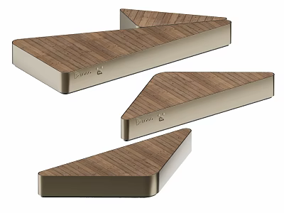 Modern Triangular Outdoor Landscape Seats With Wooden Surface And Metal Frame 3d model