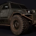 Rugged Military Vehicle With Off Road Tires And Roof Rack Design