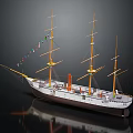 Classic Sailing Ship With Masts And Colored Flags