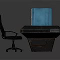 Futuristic Control Desk With Blue Illuminated Panels And Ergonomic Chair