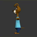 Geometric 3D Cartoon Dog Model Wearing Blue T Shirt And Brown Ears On Gray Background